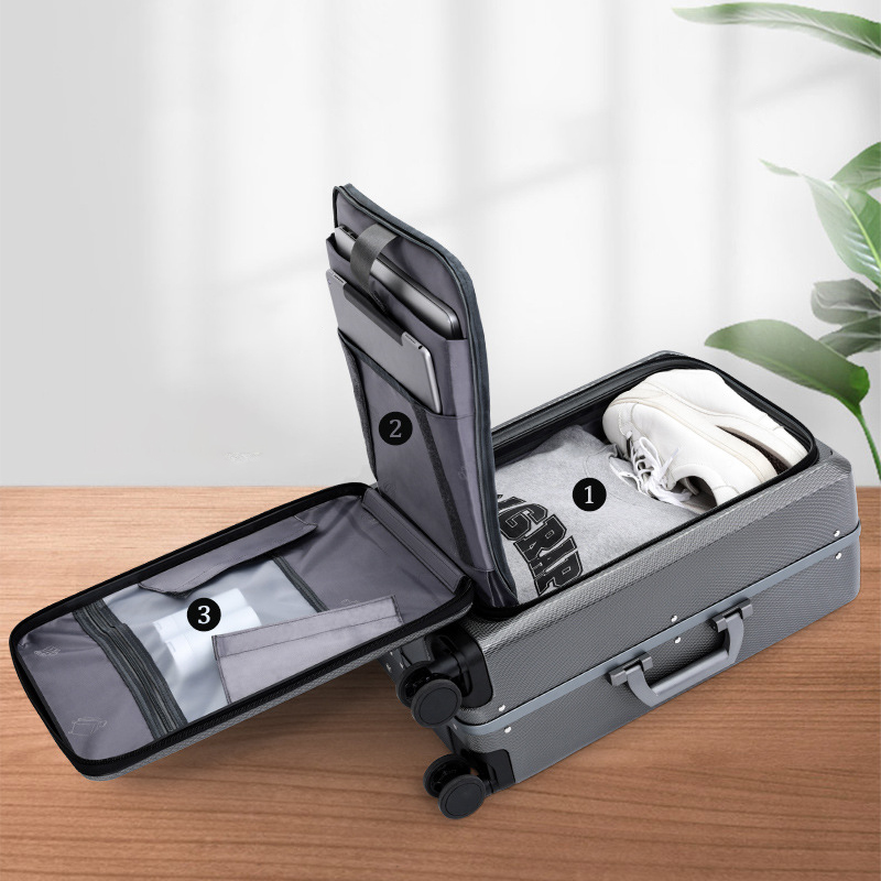 24 inch front opening trolley case multifunctional suitcase 78